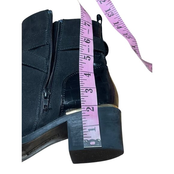 Black Faux Suede & Croc-Embossed Ankle Boots With Gold Accents  Size 7,5 M - Picture 13 of 13